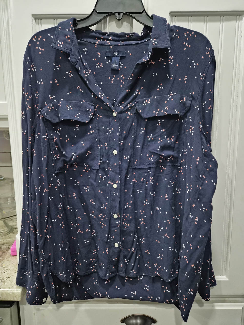GAP Navy Button-Front Shirt with Pink Dot Print